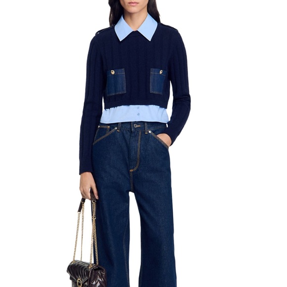 Sandro Navy Denim Sweater Size 2 - Picture 1 of 5